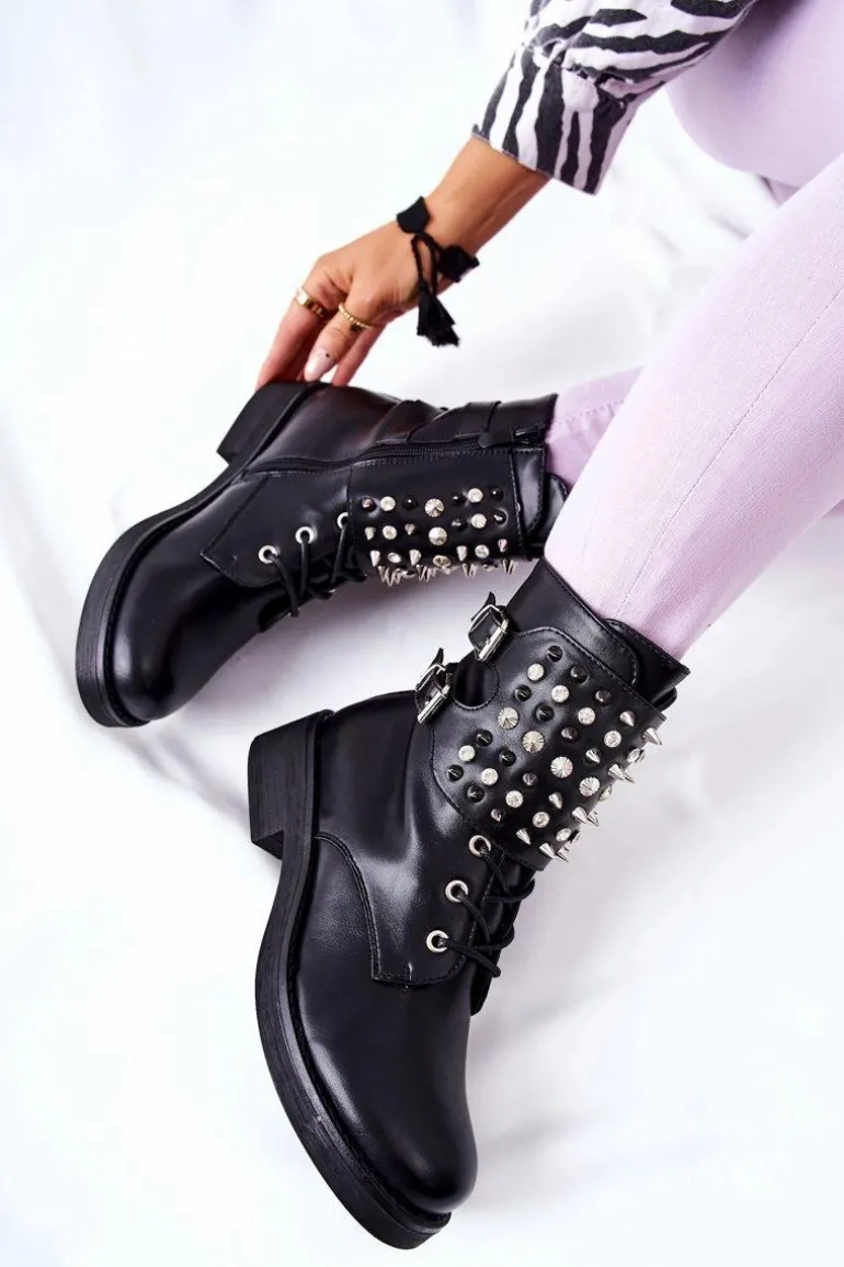 Botki Z Ćwiekami Na Suwak Czarne Laurena