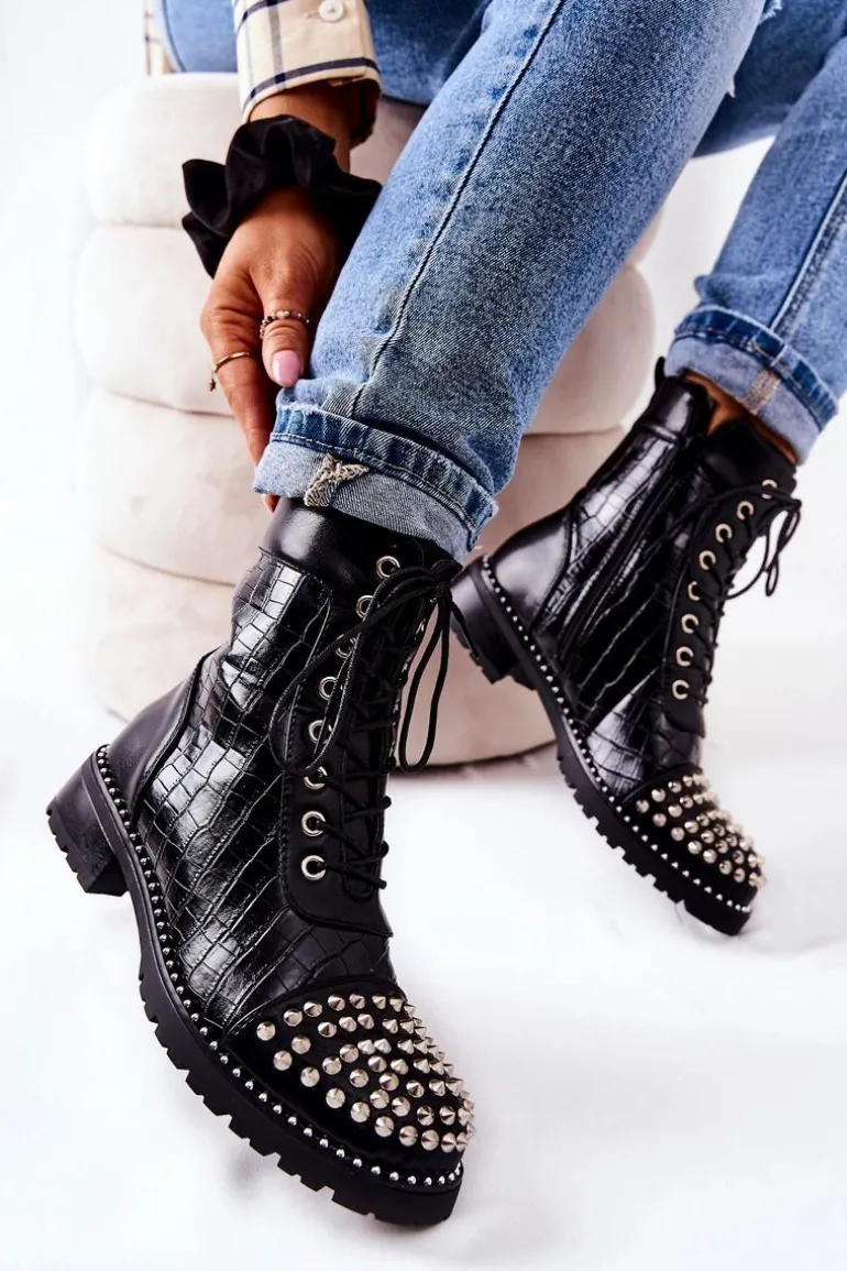 Botki Z Ćwiekami Na Suwak Czarne Sorela