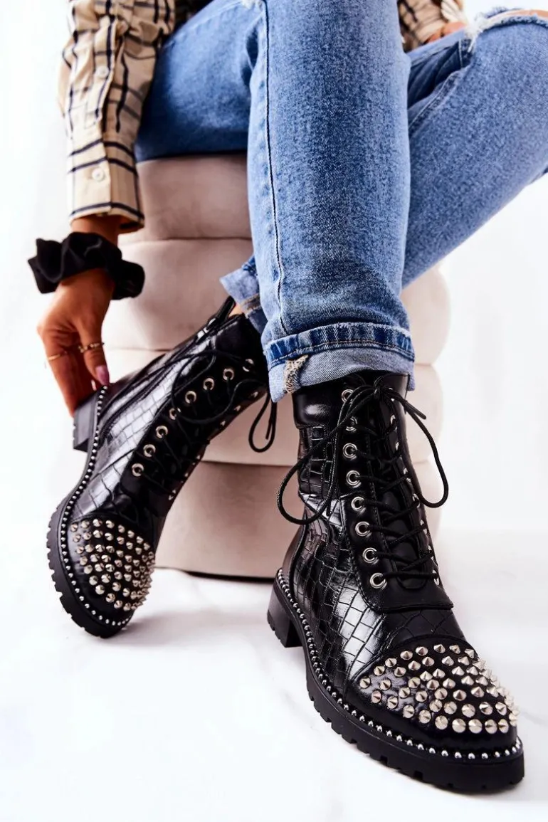 Botki Z Ćwiekami Na Suwak Czarne Sorela