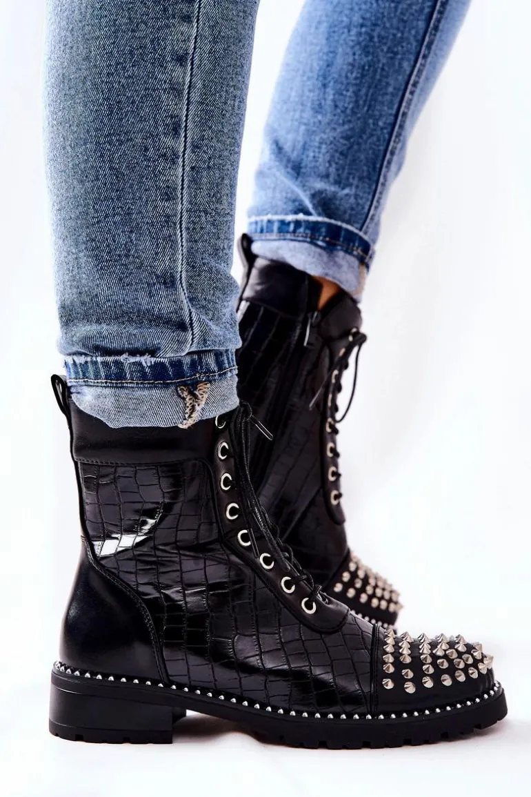 Botki Z Ćwiekami Na Suwak Czarne Sorela