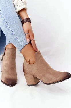 Botki Z Wycięciami Na Słupku Vinceza 21-10558 Beżowe