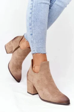 Botki Z Wycięciami Na Słupku Vinceza 21-10558 Beżowe