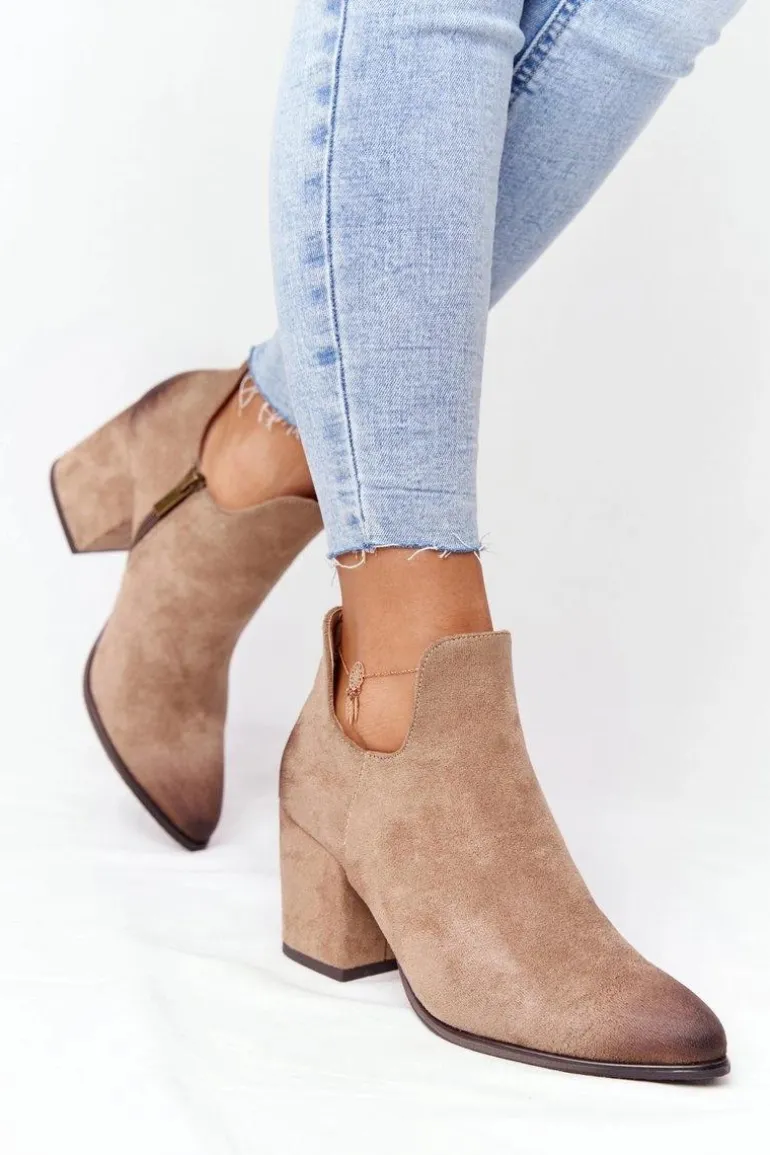 Botki Z Wycięciami Na Słupku Vinceza 21-10558 Beżowe