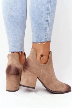 Botki Z Wycięciami Na Słupku Vinceza 21-10558 Beżowe