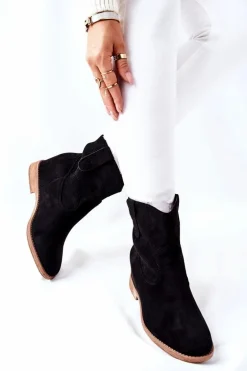 Botki Zamszowe Czarne Polon