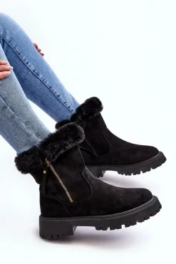 Botki Zamszowe Damskie Z Futerkiem Czarne Hasiva