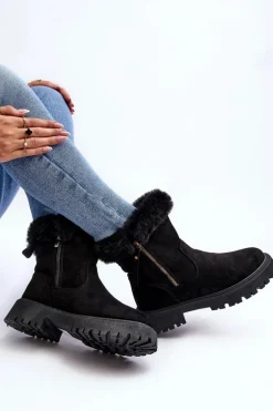 Botki Zamszowe Damskie Z Futerkiem Czarne Hasiva