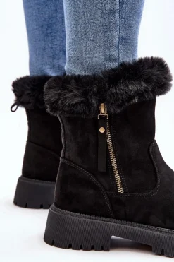 Botki Zamszowe Damskie Z Futerkiem Czarne Hasiva