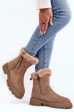 Botki Zamszowe Damskie Z Futerkiem Beżowe Hasiva
