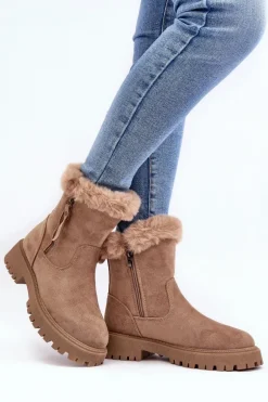 Botki Zamszowe Damskie Z Futerkiem Beżowe Hasiva