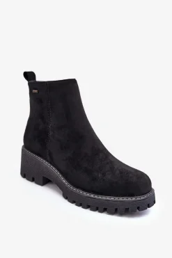 Botki Zamszowe Na Płaskim Obcasie Ocieplane Czarne Neafgi