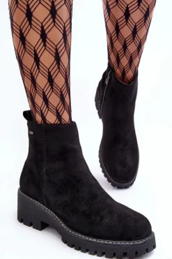 Botki Zamszowe Na Płaskim Obcasie Ocieplane Czarne Neafgi