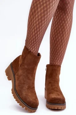 Botki Zamszowe Na Płaskim Obcasie Ocieplane Brązowe Neafgi