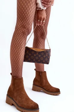 Botki Zamszowe Na Płaskim Obcasie Ocieplane Brązowe Neafgi