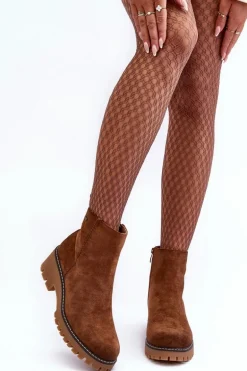 Botki Zamszowe Na Płaskim Obcasie Ocieplane Brązowe Neafgi