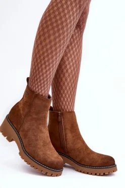 Botki Zamszowe Na Płaskim Obcasie Ocieplane Brązowe Neafgi