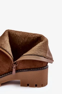 Botki Zamszowe Na Płaskim Obcasie Ocieplane Brązowe Neafgi