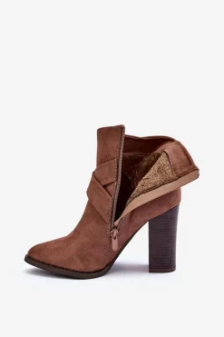 Botki Zamszowe Na Słupku Z Klamrą Brązowe Eftane