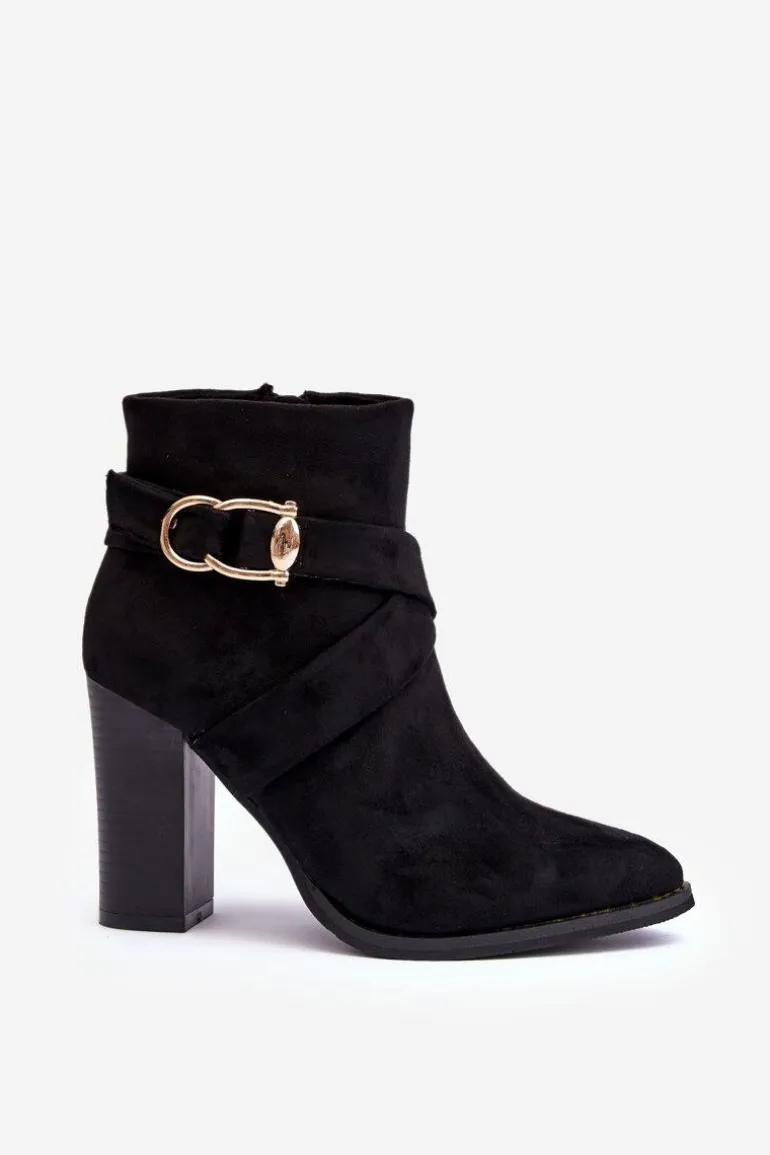 Botki Zamszowe Na Słupku Z Klamrą Czarne Eftane