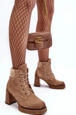 Botki Zamszowe Sznurowane Na Słupku Beżowe Lemar Flomes