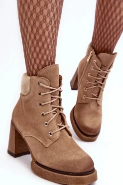 Botki Zamszowe Sznurowane Na Słupku Beżowe Lemar Flomes