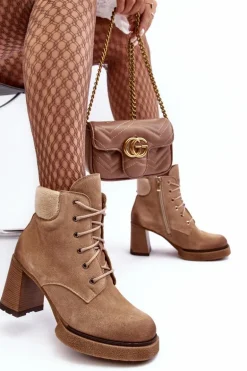 Botki Zamszowe Sznurowane Na Słupku Beżowe Lemar Flomes