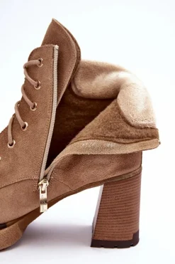 Botki Zamszowe Sznurowane Na Słupku Beżowe Lemar Flomes