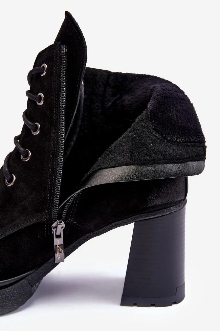 Botki Zamszowe Sznurowane Na Słupku Czarne Lemar Flomes