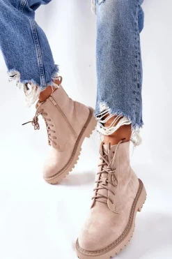 Botki Zamszowe Zamek Beżowe Belados