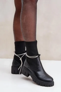 Botki Ze Skarpetą I Błyszczącym Wiązaniem Czarne Dinarca