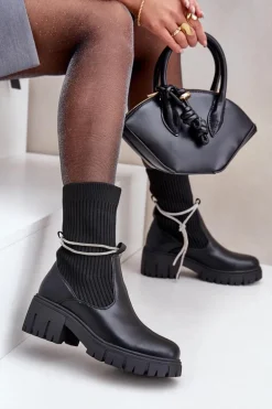 Botki Ze Skarpetą I Błyszczącym Wiązaniem Czarne Dinarca