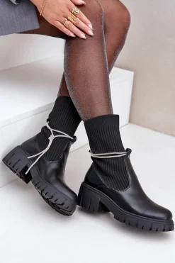 Botki Ze Skarpetą I Błyszczącym Wiązaniem Czarne Dinarca