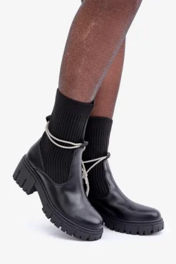 Botki Ze Skarpetą I Błyszczącym Wiązaniem Czarne Dinarca
