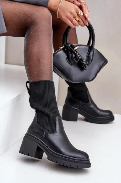 Botki Ze Skarpetą Na Masywnym Obcasie Czarne Rosanas