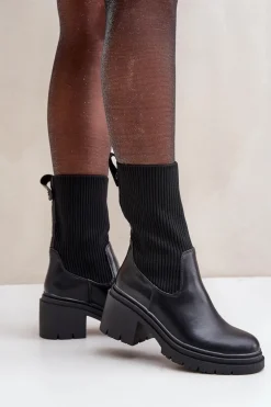 Botki Ze Skarpetą Na Masywnym Obcasie Czarne Rosanas