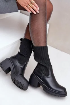 Botki Ze Skarpetą Na Masywnym Obcasie Czarne Rosanas
