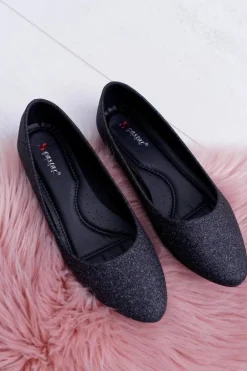 Brokatowe Baleriny Czarne Tiffy
