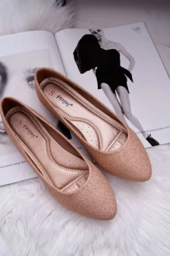 Brokatowe Baleriny Różowe Złoto Tiffy