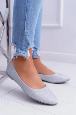 Brokatowe Baleriny Srebrne Tiffy