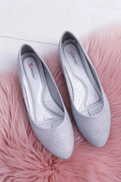 Brokatowe Baleriny Srebrne Tiffy