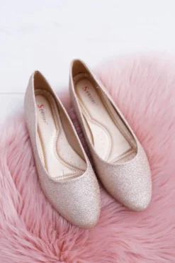 Brokatowe Baleriny Złote Tiffy