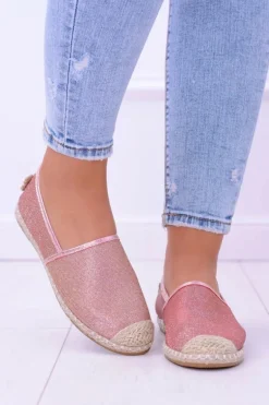 Brokatowe Espadryle Lu Boo Różowe Złoto