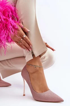 Brokatowe Szpilki Champagne Tiberona