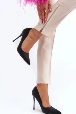 Brokatowe Szpilki Czarne Tiberona