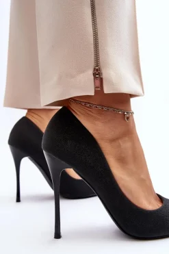 Brokatowe Szpilki Czarne Tiberona