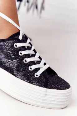 Brokatowe Tenisówki Na Platformie Czarne Luna