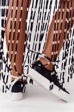 Brokatowe Tenisówki Na Platformie Czarne Luna