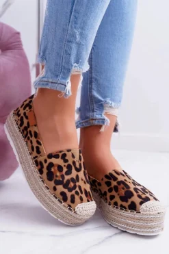 Brązowe Wsuwane Zamszowe Espadryle Leopard Mariako