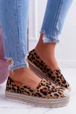 Brązowe Wsuwane Zamszowe Espadryle Leopard Mariako