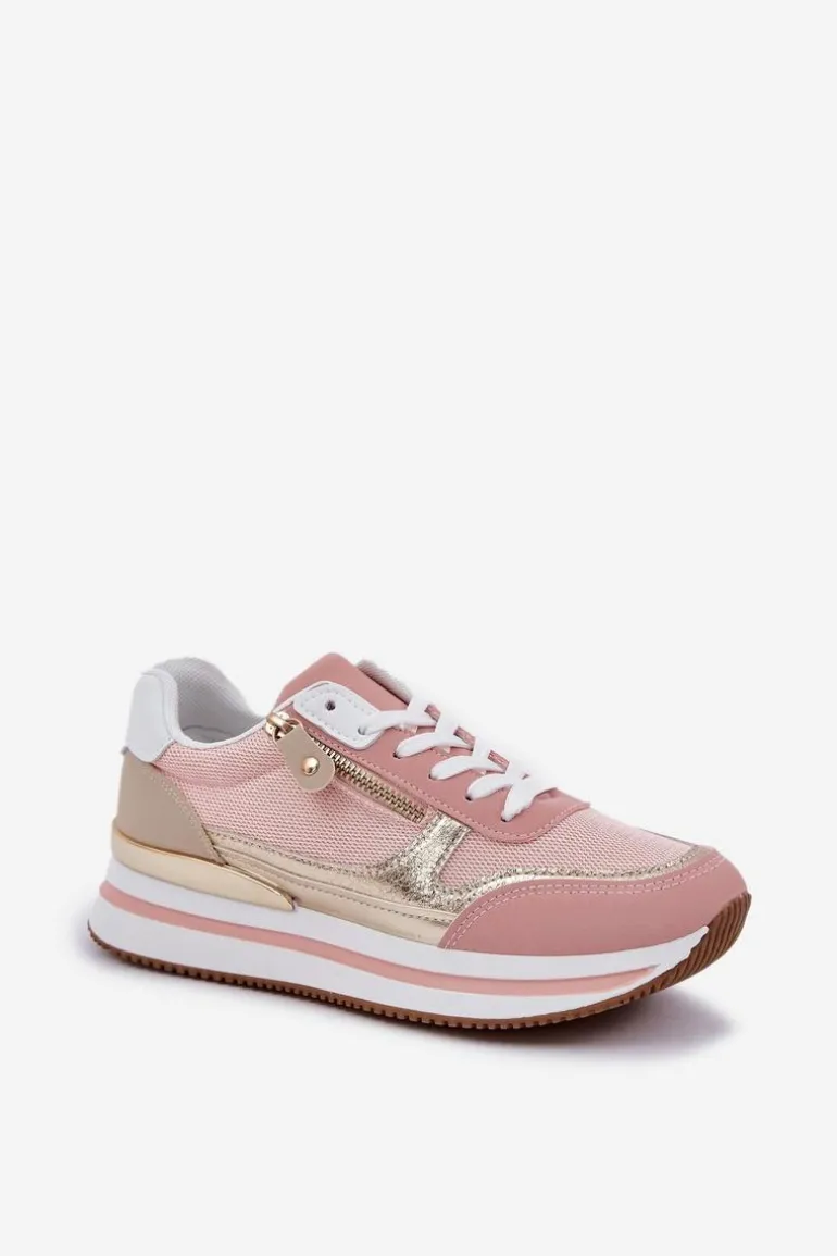 Buty Sportowe Błyszczące Damskie Na Platformie Różowe Florefedi